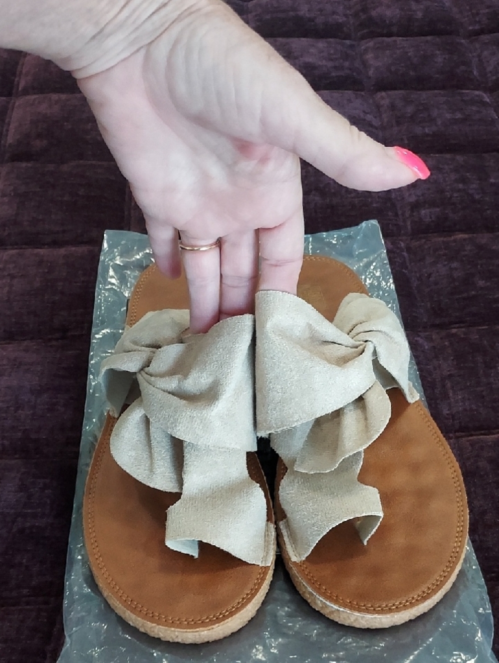 Women's Beige Ruffle Slide Sandals